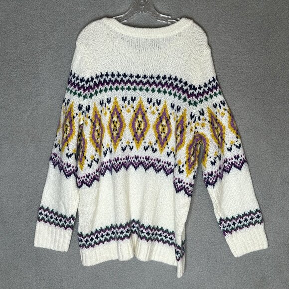 Talbots Plus Size 2X Fair Isle Knit Sweater Ivory Purple Yellow Geometric Nordic - Picture 7 of 11